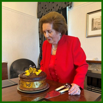Mrs June Rees Mbe and her chocolact birthday cake